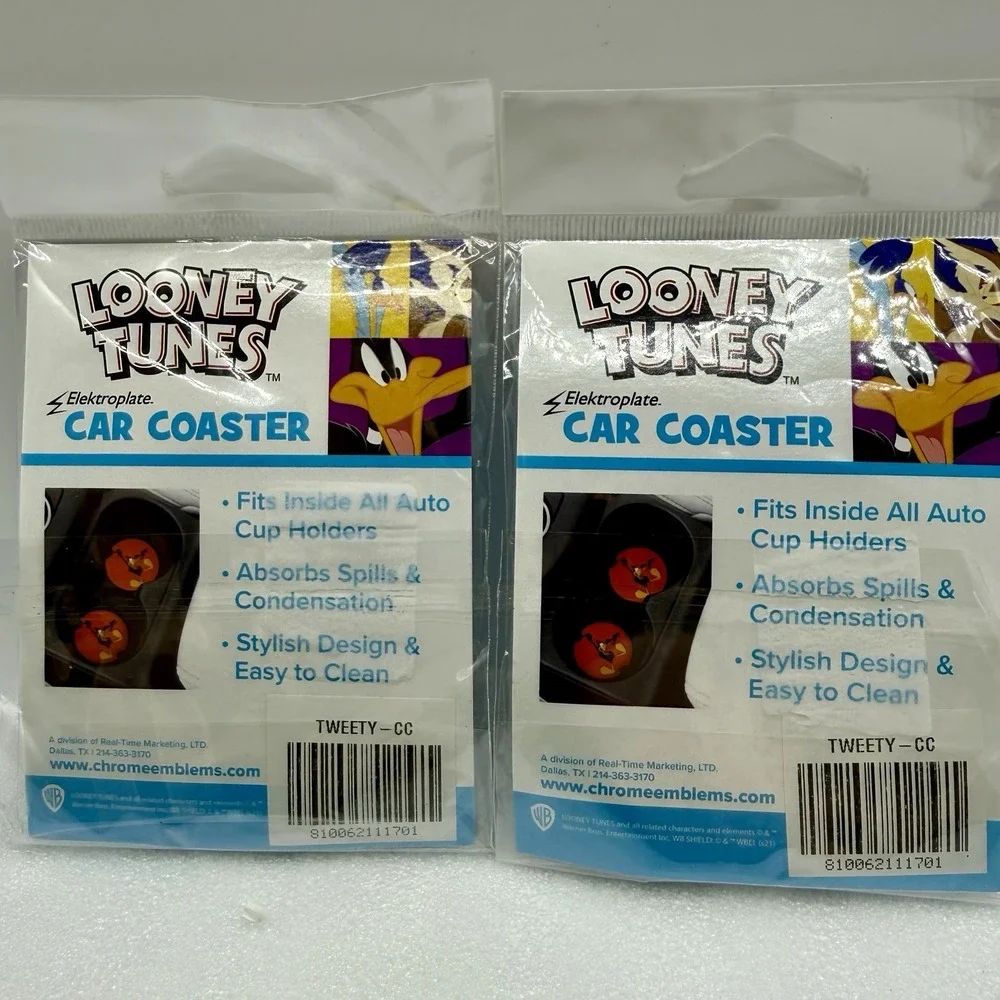 Elektroplate Looney Tunes Tweety Bird Car Coaster Absorbent‎ Stone Lot of 2